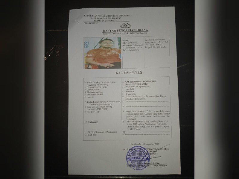 Mantan Caleg PSI Bulukumba Jadi DPO Kasus KDRT